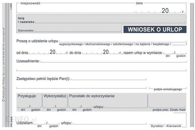 Druk A6 Wniosek o urlop Michalczyk i Prokop 515-5 *2110158H* 40 kartek